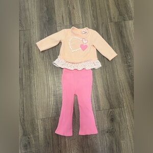 Little Lass Baby Girl Matching Set Size 12 Months Pink Heart